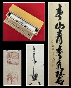 【千寿】西垣宗興 春山青春水碧 一行 紙本 d43◆箱/茶道具/古美術/時代品/掛軸/100013933