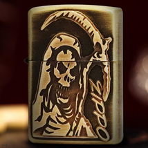 ノスタルジック ZIPPO オイルライター 永久保証付き 復刻プレート 真鍮古美 死神 DEATH 渋い ジッポー ZIPPOライター プレゼント ギフト_画像1