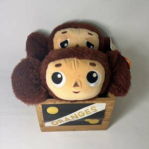 【中古品】チェブラーシカ 木箱 パペット 2体 セット ぬいぐるみ オレンジ みかん箱 フィギュア　Cheburashka 玩具 おもちゃ