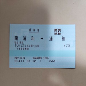 JR東日本 乗車券　南浦和から浦和 みどりの窓口廃止最終日券 マルス券　鉄道