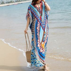  One-piece bohemi Anne long One-piece Maxi-length dress summer dress dress Asian a- scalar long skirt blue blue 