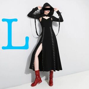  long One-piece camisole flair skirt . woman dress Gothic and Lolita black black One-piece cosplay Cami dress darkness series skirt L