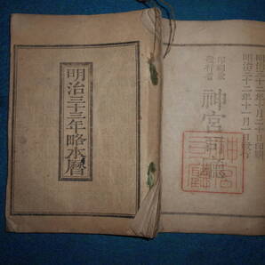 即決 1900(明治33)年『略本暦』天文暦学書、明治期和本明治期暦、明治の暦 旧暦、太陽暦本略、太陽暦 八卦、卜占、陰陽師 、二十八宿、