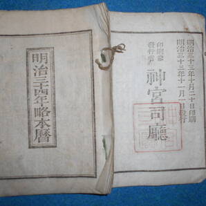 即決 1901(明治34)年『略本暦』天文暦学書、明治期和本明治期暦、明治の暦 旧暦、太陽暦本略、太陽暦 八卦、卜占、陰陽師 、二十八宿、