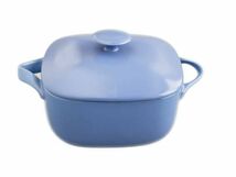 オーブン料理に！ ■リンドスタイメスト■bright blue ブライトブルー青色ふた付きスクウェアーキャセロール1４cmココット　耐熱グラタン皿_画像2