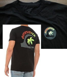 【既決USA】クイックシルバー ★ QUIKSILVER@完売胸元&背中【QUIKSILVER Palm Tree】ロゴ入半袖Tシャツ【Quiksilver Hot Spot Tee】黒@L