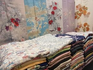 Kimono Heiwaya 1 yen Kimono 100 points Toute soie pure Objets inutilisés Grues, bambou, prune, motifs floraux, cloisonné, peinte à la main, pièce de broderie, teinture au pochoir, fil d'or et d'argent, beaucoup de sw187 portables, mode, kimono femme, kimono, autres