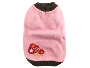 犬服 セーター きのこワッペン ピンク LLサイズ 大型犬 送料250円 秋冬