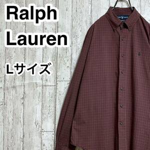 【人気ブランド】Ralph Lauren ラルフローレン 長袖 BDシャツ ボタンダウンシャツ Lサイズ レッド ブラック チェック 刺繍ポニー 23-40