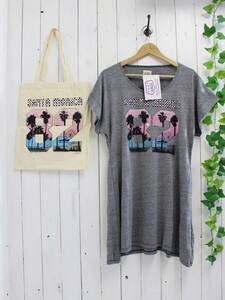 新品 USA製*US Rags*『SantaMonica』ナンバービッグTシャツワンピース F トートバッグ付き/定価6,800円