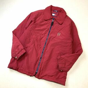 希少 90‘s TOMMY HILFIGER トミーヒルフィガー エコダウン ブルゾンジャケット 丸襟 メンズ Mサイズ レッド グリーン イエロー ネイビー