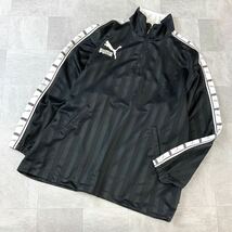 良品 90‘s PUMA プーマ ヒットユニオン製 ビッグロゴ ハーフジップ ジャージ トラックトップ メンズ L相当 ブラック グレー_画像2