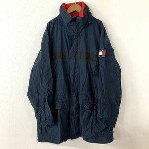 雰囲気抜群 90s TOMMY HILFIGER トミーヒルフィガー マウンテンジャケット ビッグフラッグロゴ オーバーサイズ メンズ Lサイズ ネイビー