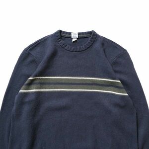 00's Old Navy chest border acrylic fiber wool knitted sweater (L) navy blue series × green line go in 00 period old tag Gap OLD NAVY GAP