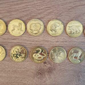 美品　中国十二干支金メッキ銅メダル　1981-1992