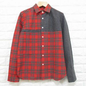 [I.S.] I es Sunao Kuwahara * прекрасный товар! переключатель дизайн длинный рукав шерсть рубашка / сделано в Японии *M