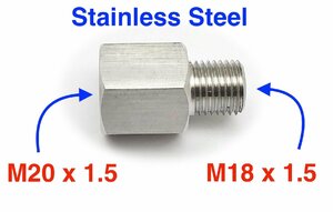 ステンレス　センサー　アダプター オス－メス変換コネクター　メスM20P1.5 ーオス M18 P1.5 HEX 27