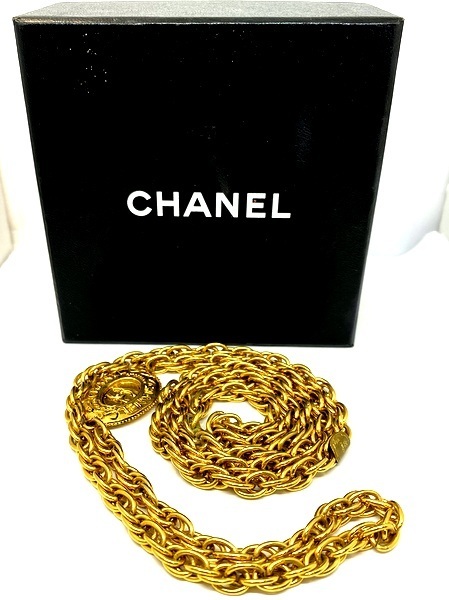 【即決/美品】 CHANEL シャネル ココマーク プレート ゴールド ロングネックレス GP ヴィンテージ アンティーク