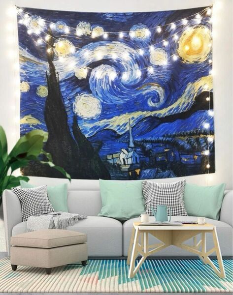 【新品】ゴッホ星月夜タペストリー72×95名画インテリア布生地リメイク