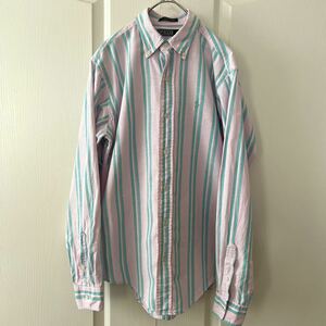 Ralph Lauren USA made multi stripe long sleeve shirt Ralph Lauren lady's pink 18 M L America made American made 80 period Vintage 