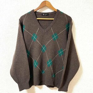 (^w^)b 日本製 ジースタッフ 80s 90s ヴィンテージ V ネック カシミア入 アーガイル 柄 ニット セーター G‐STAFF カジュアル M 6566EE