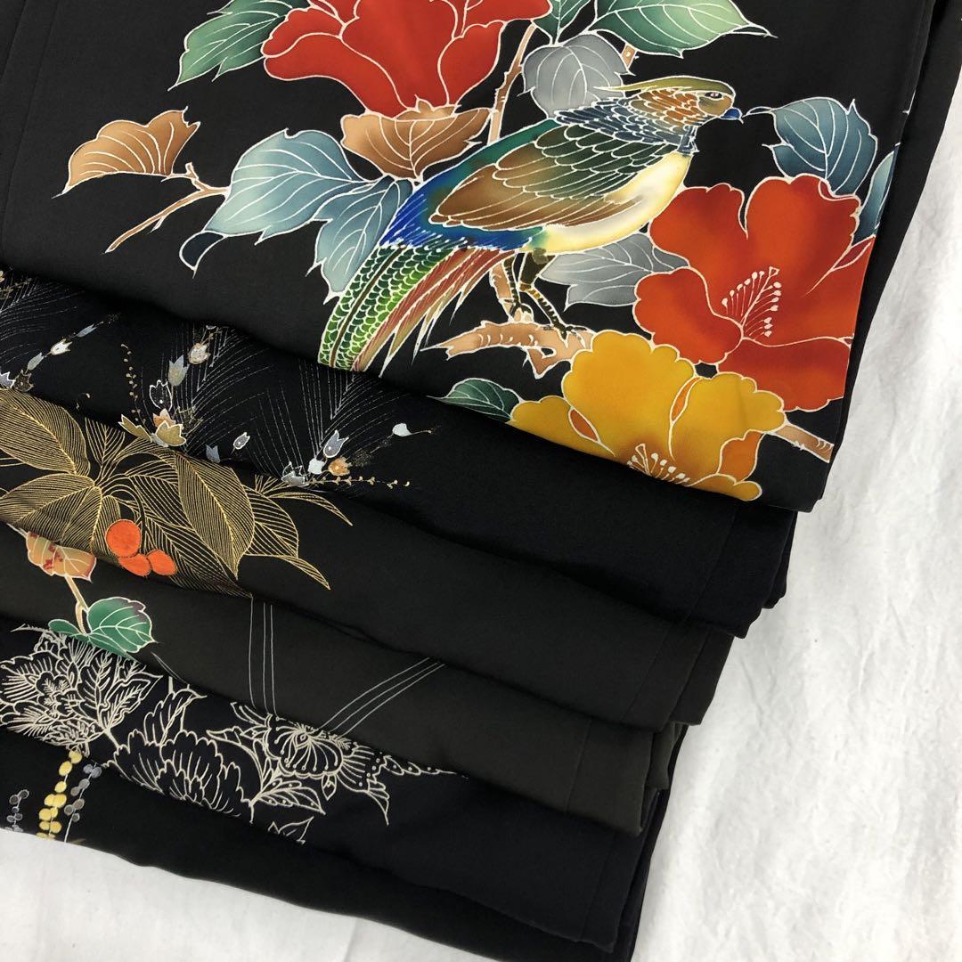 着物 黒 羽織り 道中着 正絹 未使用しつけ付き 美品 桜染め刺繍 紋無し