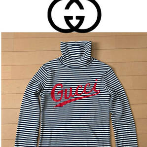 未使用 GUCCI グッチ キッズ タートル カットソー ボーダー柄 長袖Tシャツ ネイビー ホワイト サイズ10 チルドレン チルドレンズ ロゴ 140