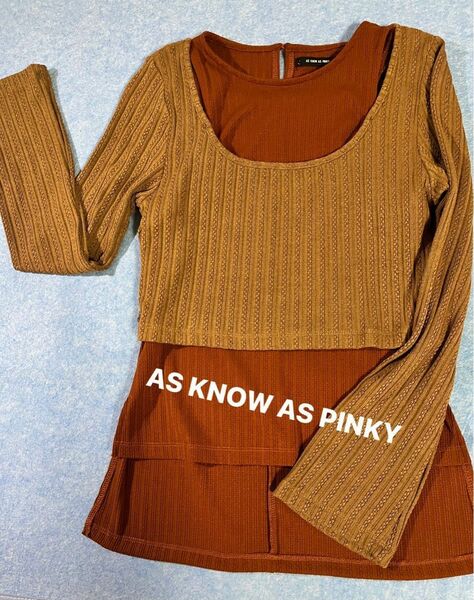 お値下げ AS KNOW AS PINKY トップス オレンジ×ブラウン