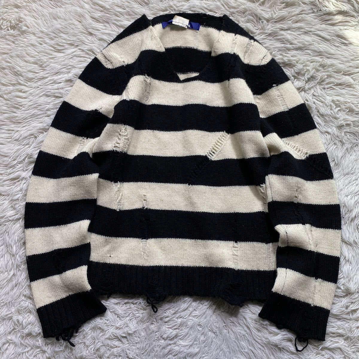 激安先着 JUNYA WATANABE MAN ウールボーダーダメージパンクニット