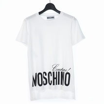 未使用品 モスキーノ MOSCHINO ロゴ プリント アシンメトリ Tシャツ カットソー 半袖 40 ホワイト 白 A0703 レディース_画像1