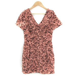  Lilly Brown Lily Brown One-piece mini height short sleeves V neck floral print 0 pink beige /YM15 lady's 