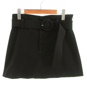 ザラ ZARA スカート インナーパンツ ミニ丈 台形 ベルト付き ブラック 黒 M レディース