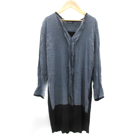 美品 パドカレ pas de calais 長袖ワンピース グレー シャンブレー