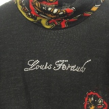 ルイフェロー LOUIS FERAUD ハイネック タートル ニット セーター ラインストーンロゴ 総柄 × ロゴ入り 40 日本製 カットソー IBO36_画像3