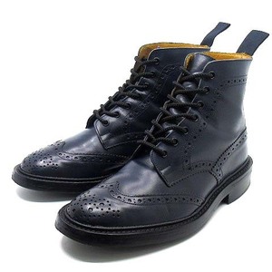 トリッカーズ TRICKER'S モルトン MALTON M2508 カントリー ブーツ ウイングチップ レザー ダイナイトソール ネイビー 7.5 約26cm 英国製