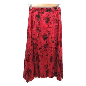  Ships SHIPS flair skirt long floral print 38 red red /CT #MO lady's 