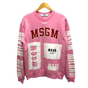  M e fibre - M MSGM sweatshirt sweat crew neck cotton print Logo britain character reverse side nappy long sleeve XS pink white red men's 