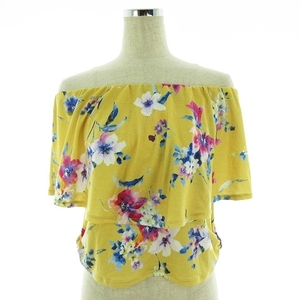  unused goods rienda rienda blouse cut and sewn short sleeves off shoulder deco rute2way thin floral print F yellow blue tops /MO lady's 