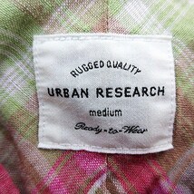 アーバンリサーチ URBAN RESEARCH シャツ カットソー 半袖 ステンカラー 薄手 麻 リネン チェック M 緑 ピンク グリーン トップス メンズ_画像6