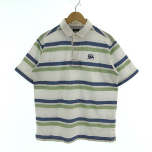 カンタベリー CANTERBURY ポロシャツ 半袖 ロゴ刺繍 ボーダー ホワイト 白 ブルー 青 グリーン 緑 L メンズ