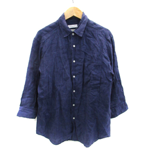 B&Y United Arrows BEAUTY&YOUTH beauty & Youth casual shirt 7 minute sleeve plain linenXS navy blue navy /SM34 men's 