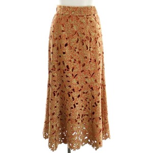 アメリヴィンテージ Ameri VINTAGE 21AW UND RENEE VELOUR CUTWORK SKIRT スカート ロング フレア カットワーク S ベージュ オレンジ色