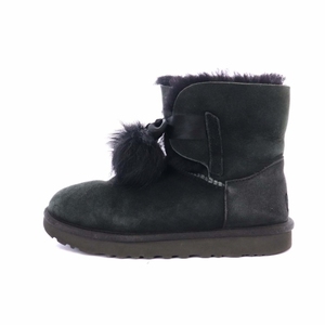 アグ UGG ジータ GITA ムートンブーツ シープスキンブーツ ショートブーツ リボン スエード 23cm 黒 ブラック 1018517 /IN ■OS レディース