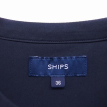 シップス SHIPS ノーカラー シャツ ブラウス 長袖 無地 36 ネイビー 紺 /FT46 レディース_画像3
