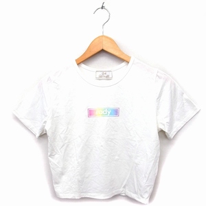 レディ Rady カットソー Tシャツ クルーネック コットン混 透け感 ショート ロゴ プリント 半袖 F 白 ホワイト /NT22 レディース