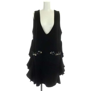  Chesty Chesty 19AW frill knitted One-piece cut and sewn V neck no sleeve knee height pull over fender lawa-biju-0 black 