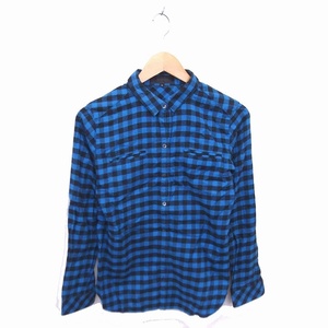  Untitled UNTITLED shirt blouse check turn-down collar long sleeve 1 blue black blue black /TT18 lady's 