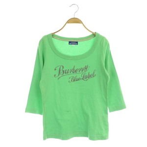 バーバリーブルーレーベル BURBERRY BLUE LABEL Tシャツ カットソー プルオーバー 七分袖 ロゴ プリント 38 ライトグリーン