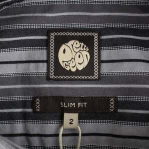 未使用品 プリティーグリーン Pretty Green SLIM FIT シャツ 長袖 ボタンダウン ストライプ ロゴ 2 M グレー /BM ■GY09 メンズの画像3