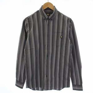 未使用品 プリティーグリーン Pretty Green SLIM FIT シャツ 長袖 ボタンダウン ストライプ ロゴ 2 M グレー /BM ■GY09 メンズ